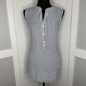 Beachlunchlounge Women's Top XS Navy White Striped Rayon Sleeveless Tunic Blouse